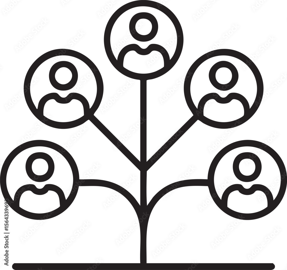 Poster organizational tree icon with connected people representing team structure network management commun