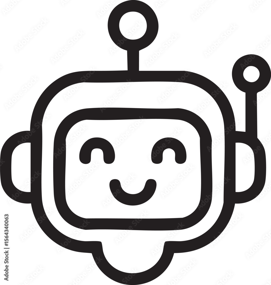 Poster cute smiling robot face icon with antennas representing artificial intelligence technology chatbot f