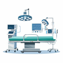 A medical illustration of an operating room with surgical equipment.