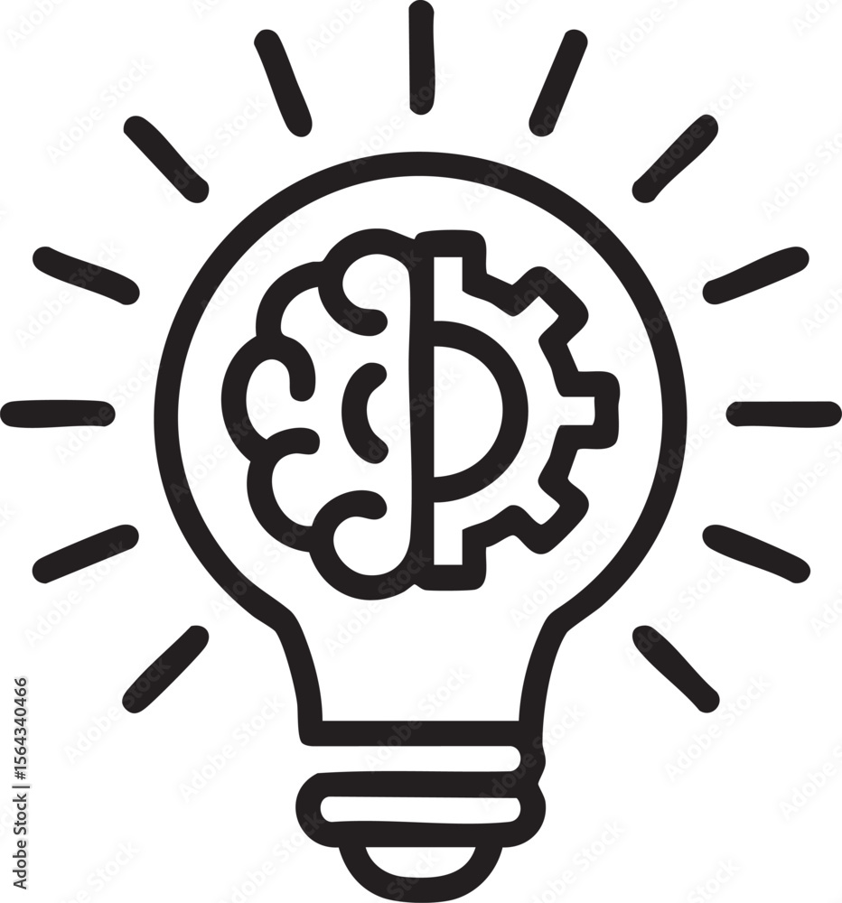 Poster light bulb icon with brain and gear symbol representing innovation creative thinking artificial inte