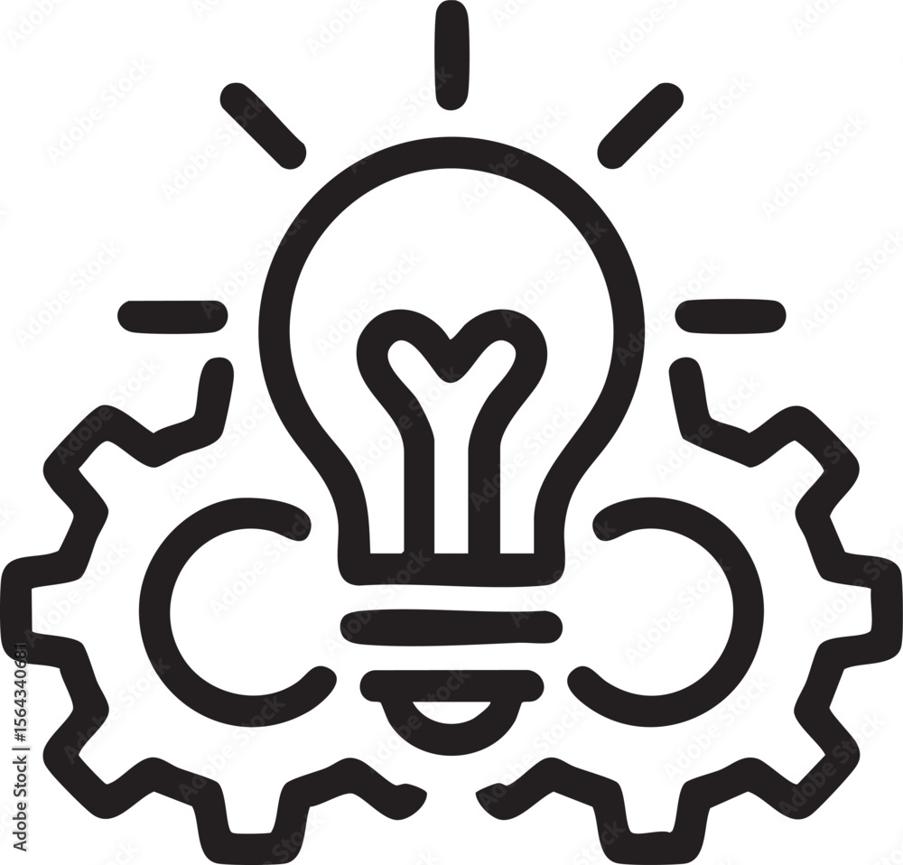 Poster innovation and idea icon with lightbulb and gear elements representing creativity engineering soluti