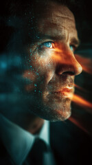 Futuristic Businessman Immersed in High-Tech Digital Interface