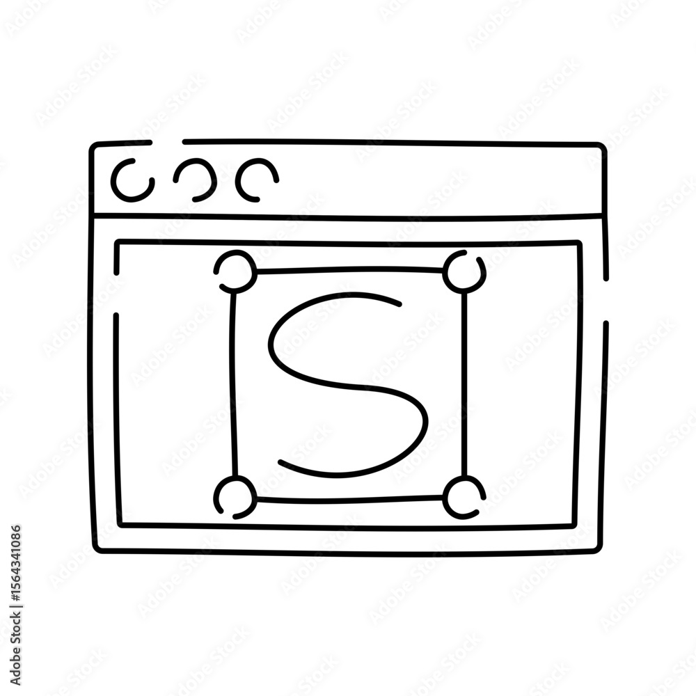 Fototapete typography ui doodle outline style, browser with large s for text formatting and design layout, idea