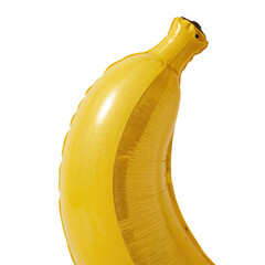 An inflatable yellow banana stands out against a black backdrop, ideal for summer parties, tropical themes, or fun designs, transparent background