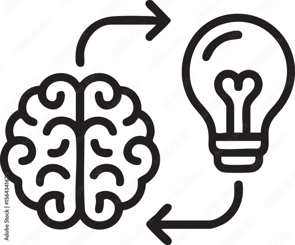 Aufkleber brain to idea conversion line icon with arrows representing creativity innovation thinking intellige