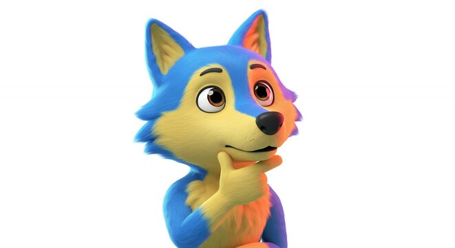 Cartoon wolf character thinking expression