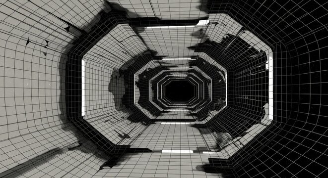 Futuristic tunnel with grid lines - Powered by Adobe