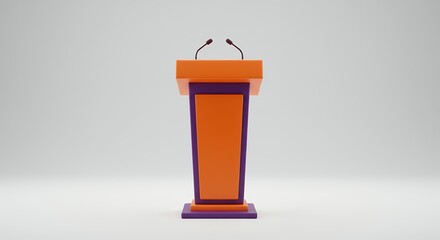 Orange podium with purple accents