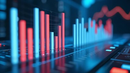Financial data visualization with bar charts and line graphs on screen - Powered by Adobe