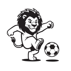 Vector illustration of a mighty lion kicking a soccer ball, symbolizing strength in sports.