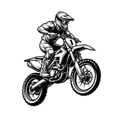 Vector illustration of a brave motocross rider jumping on a dirt bike.
