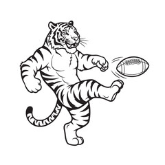 Vector illustration of a tiger kicking a rugby ball, powerful and dynamic.