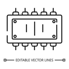 Arm processor linear icon. Arm processor icon, integrated circuits microchip line drawing suitable for technology websites, electronic product packaging, and educational materials.