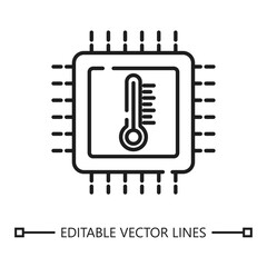 Cpu heat linear icon. Cpu heat animation microchip thermometer depicts rising temps. Suitable for tech concept designs, digital cooling system graphics, and IT projects.