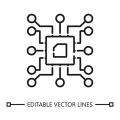 Circuit linear icon. Circuit line animation microchip network with multiple connections suitable for tech presentations, digital backgrounds, and cybersecurity concepts.