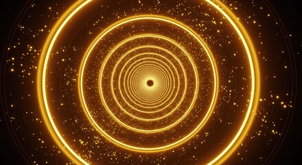Golden circular tunnel with glowing particles