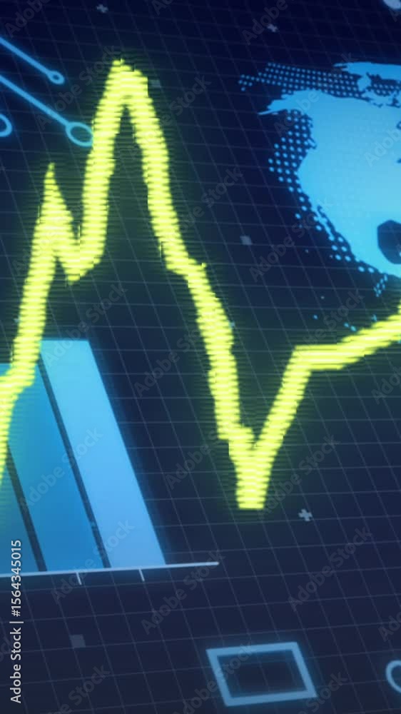 Poster animation of yellow line, globe and data processing
