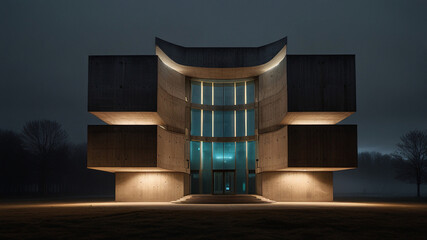 Modern Concrete Architecture - Nighttime - Minimalist Design - Geometric Structure