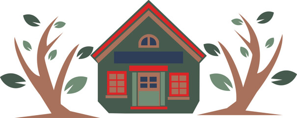 Back to school theme house and trees.