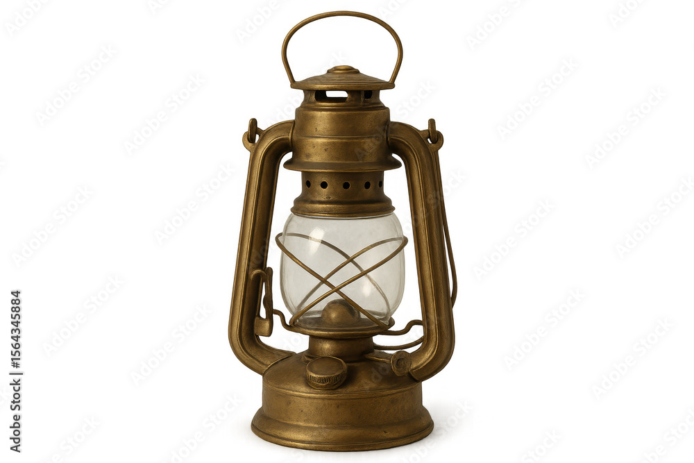 Poster old brass kerosene lantern isolated on transparent background, creating a nostalgic atmosphere with 
