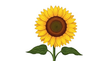 Vibrant sunflower illustration with bright yellow petals and dark center on white background