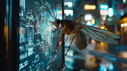 Mosquito on a Smartphone Screen Visualizing Data Transfer.
