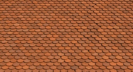 Detailed view of classic red clay roof tiles creating an intricate pattern and architectural texture.