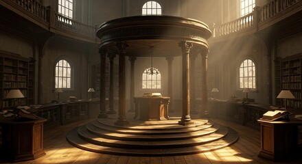 Obraz premium Grand library, sunlit alcove