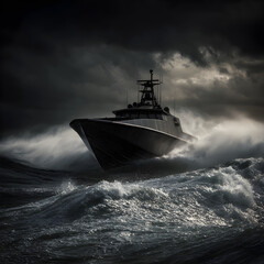 Dynamic Torpedo Boat Navigating Rough Seas: A Blend of Marine Engineering and Nature's Power