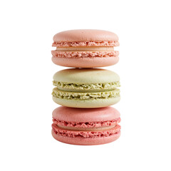 Stacked colorful macarons provide a sweet and aesthetically pleasing treat, perfect for showcasing French pastry and confectionery, transparent background