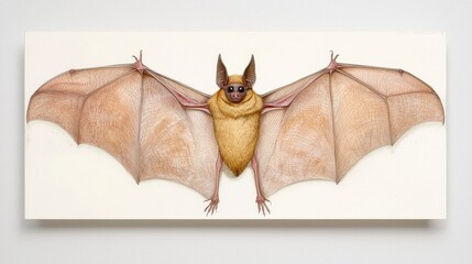 Detailed illustration of a bat with open wings showcasing intricate wing structure and fur texture