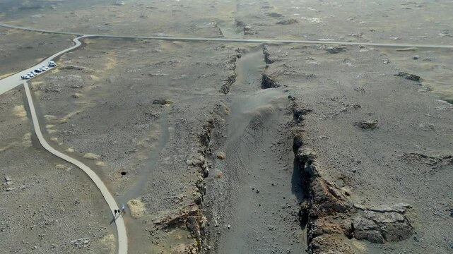 Iceland The Bridge between Continents footbridge Eurasian and North American tectonic plates aerial footage