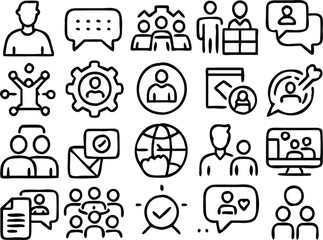 Analysis business process and Message icon set. Enterprise, analysis, businessman, web, strategy, workplace, safety, communication, solution, worker. Chart and Diagram Line Icons. Editable Stroke.