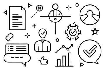 Analysis business process and Message icon set. Enterprise, analysis, businessman, web, strategy, workplace, safety, communication, solution, worker. Chart and Diagram Line Icons. Editable Stroke.