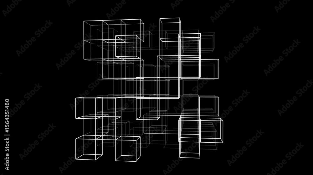 Poster animated 3d cube network on black background