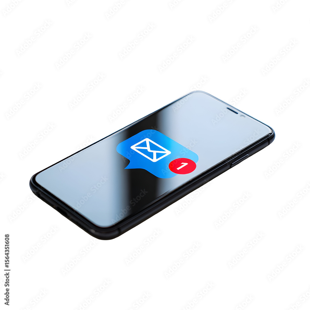 Poster smartphone displaying email notification with unread message badge isolated on a transparent backgro