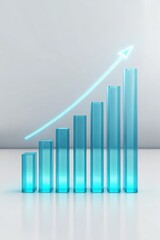 Abstract Glass Bar Graphs with Glowing Arrow Rising from Mist Business Growth Concept Modern Environment Digital View