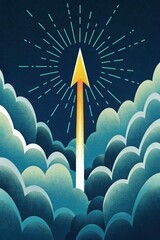 Golden Arrow Breaking Through Storm Clouds Glowing Sunrise Digital Art Inspirational Sky View Symbolizing Success