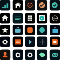 Flat UI Icon Set in Teal and Orange for Web and App Design