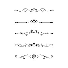 Text dividers doodle set. Wedding decorative elements. Divider ornament, borders, vintage line separators. Hand drawn vector illustration isolated on white background