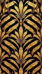 Elegant Gold Leaf Pattern on Black Background for Modern Design