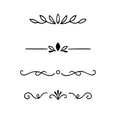 Text dividers doodle set. Wedding decorative elements. Divider ornament, borders, vintage line separators. Hand drawn vector illustration isolated on white background