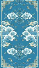Elegant Floral Pattern Design with Blue Background and Gold Accents