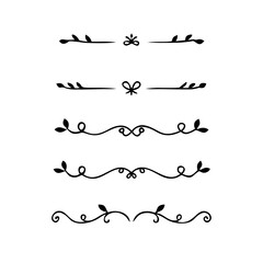 Text dividers doodle set. Wedding decorative elements. Divider ornament, borders, vintage line separators. Hand drawn vector illustration isolated on white background