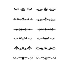 Text dividers doodle set. Wedding decorative elements. Divider ornament, borders, vintage line separators. Hand drawn vector illustration isolated on white background