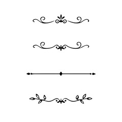 Text dividers doodle set. Wedding decorative elements. Divider ornament, borders, vintage line separators. Hand drawn vector illustration isolated on white background