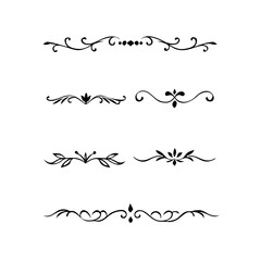 Text dividers doodle set. Wedding decorative elements. Divider ornament, borders, vintage line separators. Hand drawn vector illustration isolated on white background