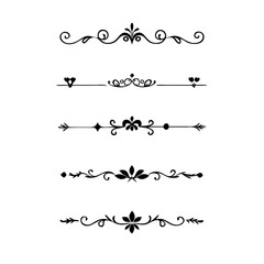 Text dividers doodle set. Wedding decorative elements. Divider ornament, borders, vintage line separators. Hand drawn vector illustration isolated on white background