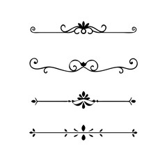 Text dividers doodle set. Wedding decorative elements. Divider ornament, borders, vintage line separators. Hand drawn vector illustration isolated on white background