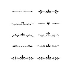 Text dividers doodle set. Wedding decorative elements. Divider ornament, borders, vintage line separators. Hand drawn vector illustration isolated on white background